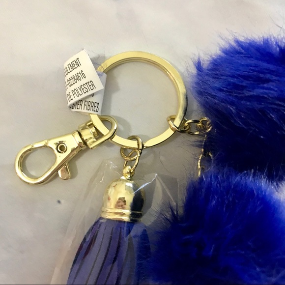 Royal Blue Tassel & Pom Poms Keychain - Picture 2 of 4